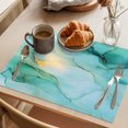 thumbnail image 3 of Teal Marble Placemats Set of 4, Abstract Art Modern Ink Painting Washable Wipeable Table Mats for Dining Tables, Indoor Outdoor Kitchen Place Mats for Holiday Party Table Decor, 3 of 9