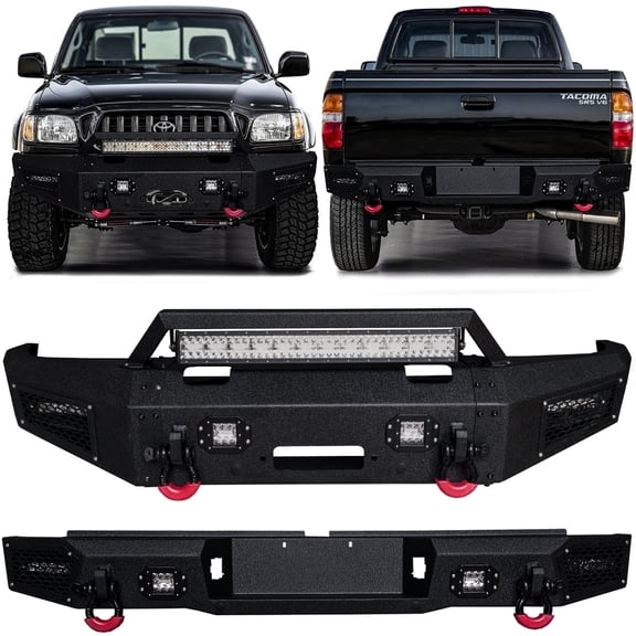 Vijay Compatible with 1995-1996-1997-1998-1999-2000-2001-2002-2003-2004 Toyota Tacoma Front and Rear Bumper with Winch Plate and Aluminum LED Lights and D-Rings