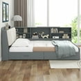 thumbnail image 5 of Full Size Wood Captain Bed with Storage Headboard, Daybed with Shelves and 2 Under-Bed Drawers, Gray, 5 of 7