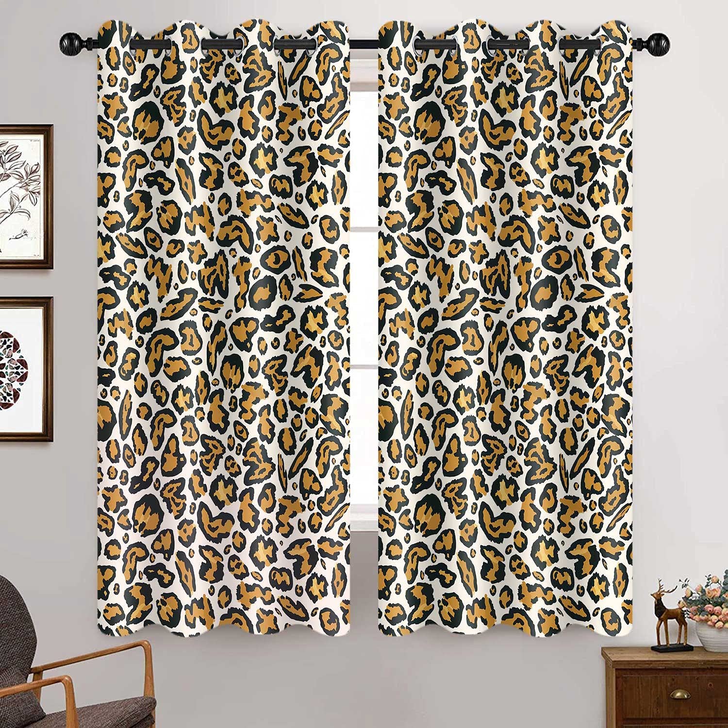 Leopard Print Curtains Wild Safari Animal Skin Pattern Art Printed Grommet  Window Drapes for Living Room Bedroom Window Treatment Panels 52x84  Inches CLZMAH28