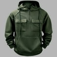 thumbnail image 2 of Htigea Cargo Hoodies for Men Tactical Sweatshirt Quarter Zip Cargo Pullover Hoodies Workout Gym Men Fashion Outdoor Hoodie Army Green,M, 2 of 6
