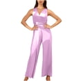 thumbnail image 3 of QUYUON Elegant Jumpsuits for Women Dressy Wedding Guest Ladies Rompers and Jumpsuits Casual Loose Wide Leg Jumpsuits Sleeveless V Neck Evening Party Formal Jumpsuits Back Lace up Style J165, Purple L, 3 of 9