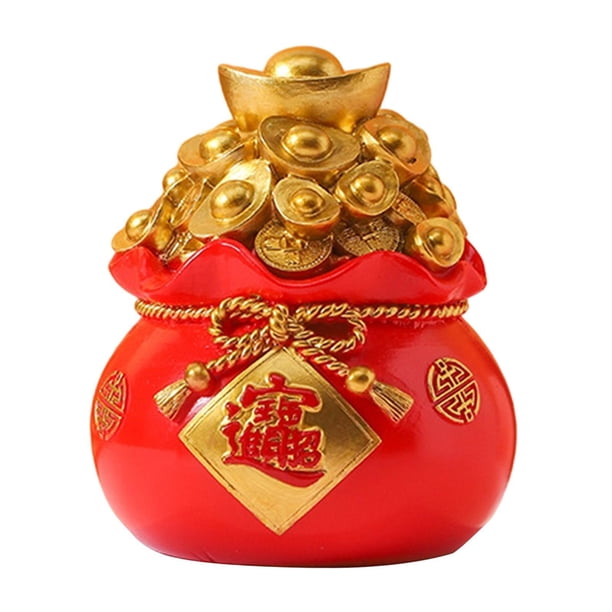 Bewildely Resin Piggy Bank Money Bag Shape Figurine for Home Decorations 11x13cm Decoración del hogar Rojo bolsa de bendición