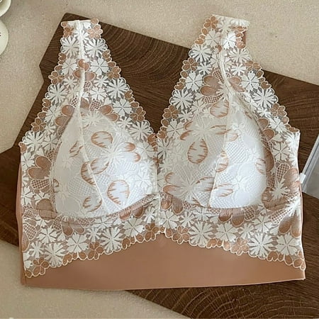 GENGING Ladies Tops Clearance Women s Thin Summer Comfortable Backless Lace Seamless Underwire Bra Ice Silk My Order Bra Plus Size Fixed Cup Lingerie For Women
