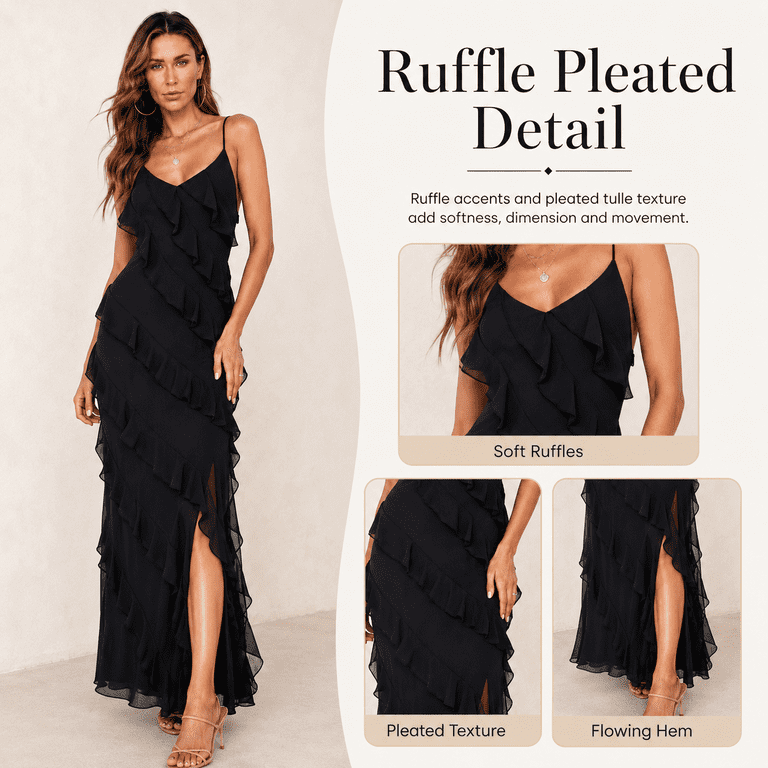 black pleated detail frill hem bodycon dress Women Backless Maxi Dress, V Neck Sleeveless High Slit Tulle Long with Ruffle for Summer Party Evening Wedding Guest Mini length CBV182297_B_L ASOS DESIGN wide leg size:2