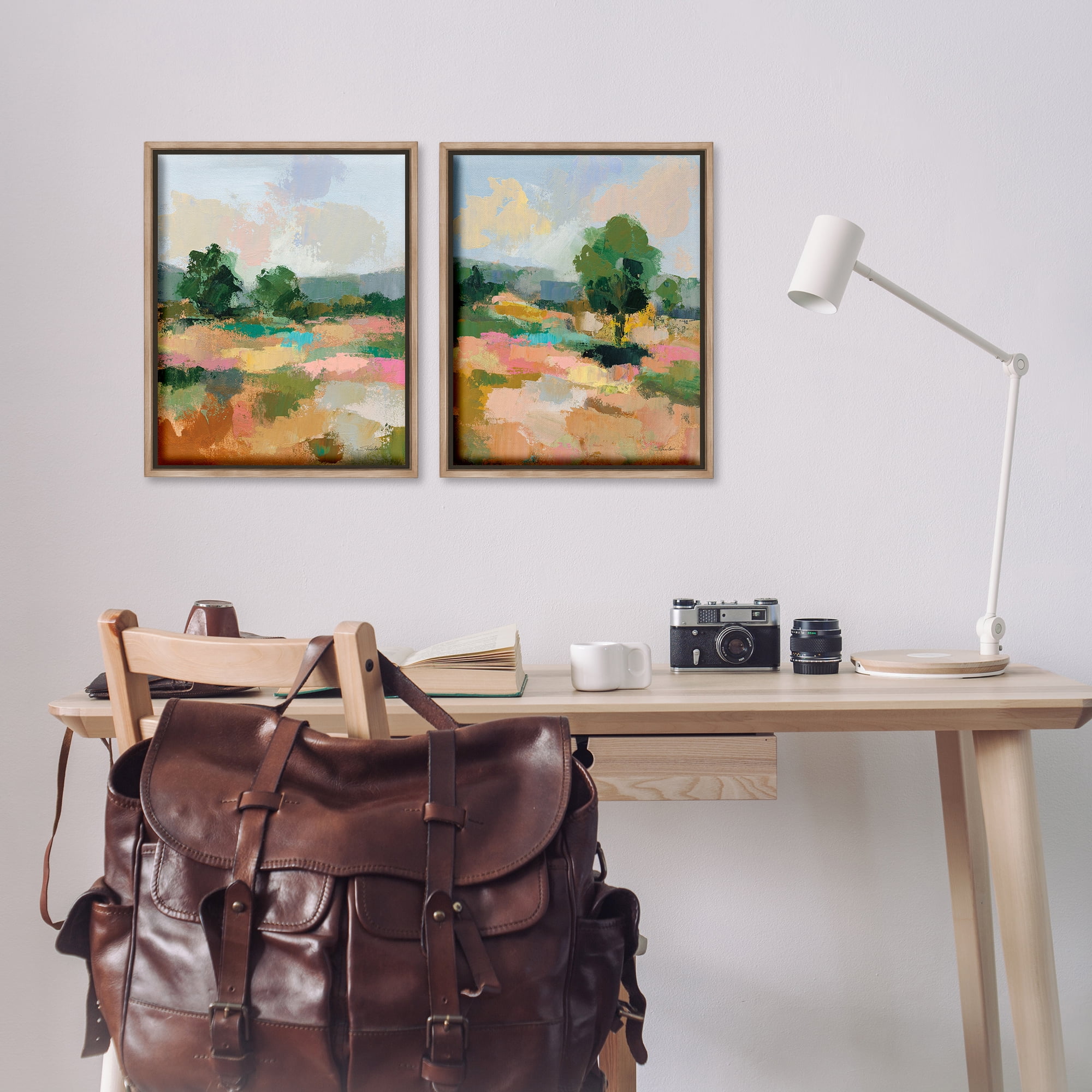 Stupell Industries Spring Field Abstract Landscape Landscape & Nature Painting Brown Floater Framed Canvas Art Print Wall Art, 17 x 21, Set of 2