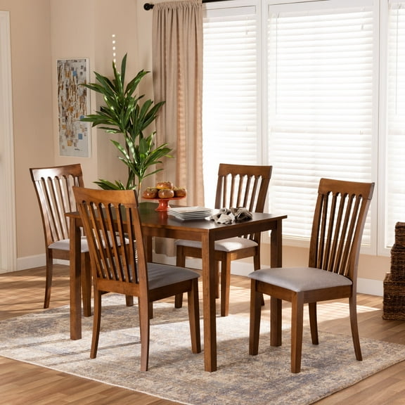Baxton Studio Seda Modern and Contemporary Grey Fabric Upholstered and Walnut Brown Finished Wood 5-Piece Dining Set