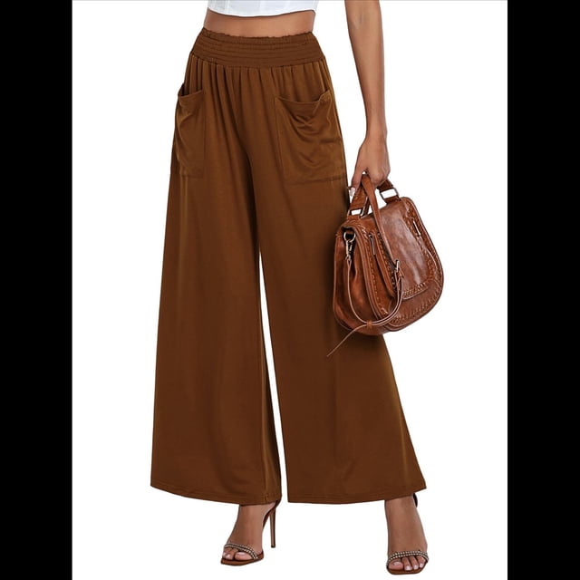 Pantalones de Yoga de Pierna para Mujer, Informales, Holgados y Cómodos, de Cintura Alta, con Bolsillos. Marrón M