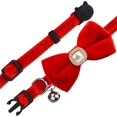 thumbnail image 5 of Cat Dog Collar with Bow Tie Faux Pearl Ornament Velvet Solid Color Bell Safety Kitten Puppy Pet Wedding Party Halloween Xmas Festive, 5 of 8