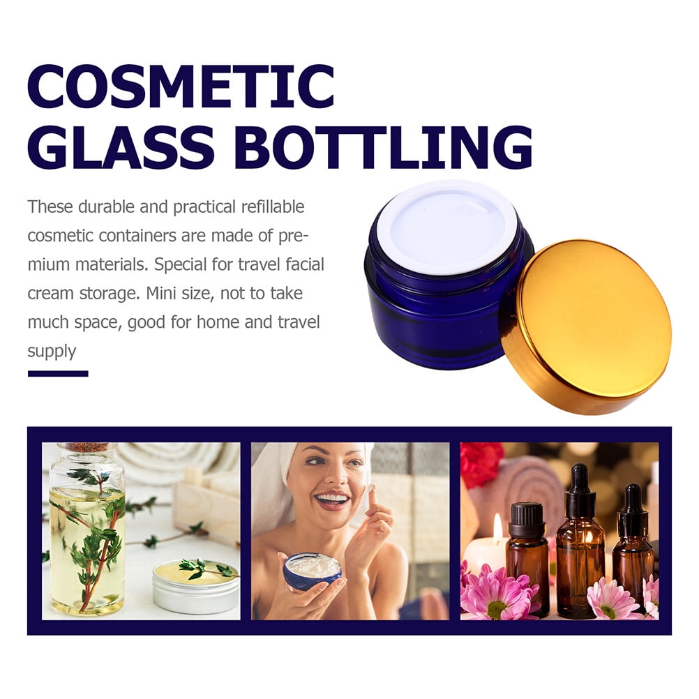 ROMANSENTIAL 5Pcs Blue Glass Face Cream Sub Containers Refillable Portable Cosmetic Storage Jars