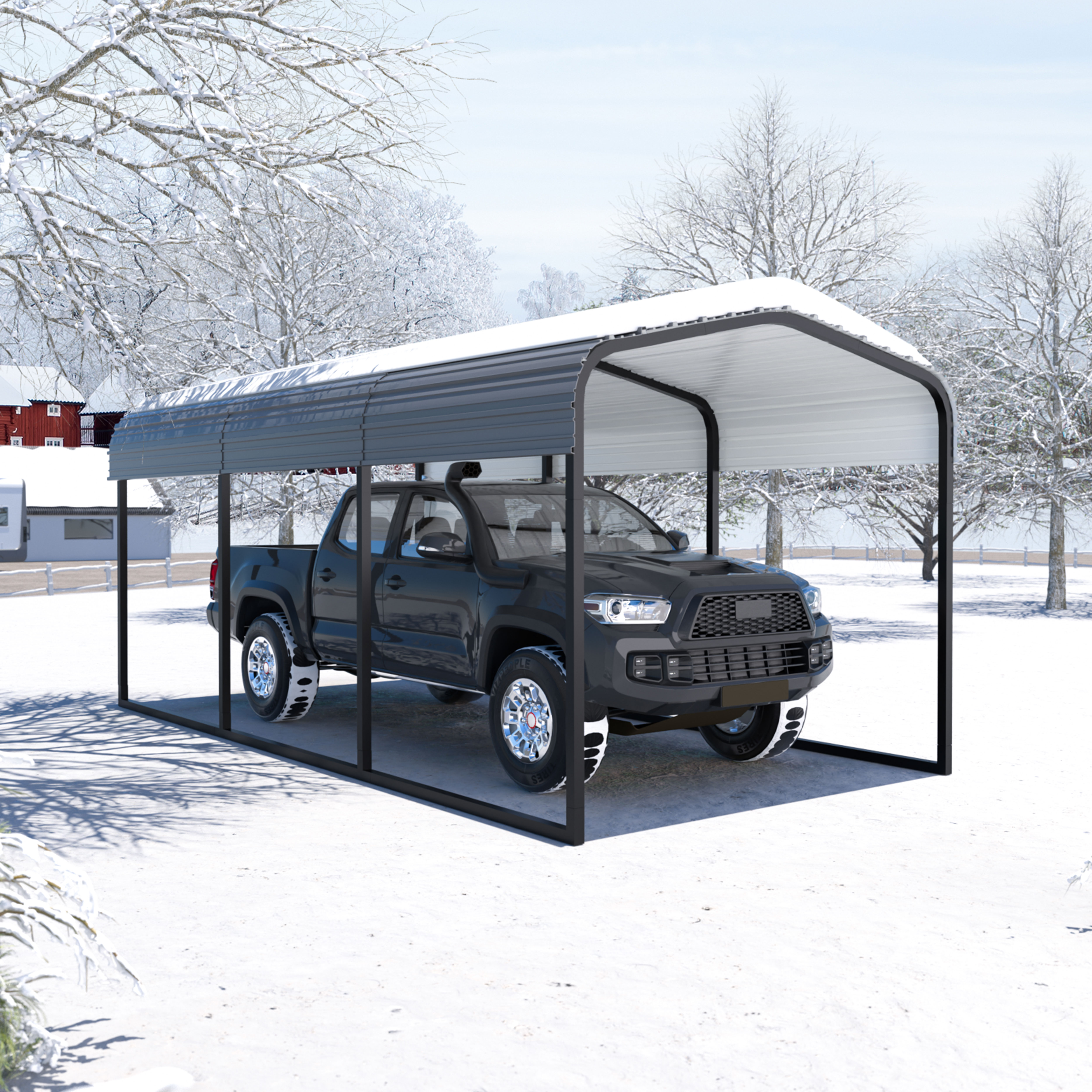 VEIKOUS 15' x 10' Outdoor Metal Carport, Heavy Duty Galvanized Steel Carport Canopy for Patio, Grey