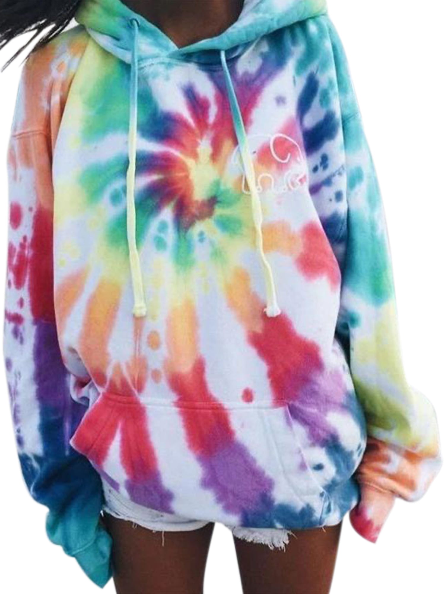COOKI Womens Tie Dye Butterfly Print Pullover Long Sleeve Hoodies Sweatshirts Teen Girls Drawstring Sweater Hooded Tops