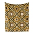 thumbnail image 1 of Abstract Soft Flannel Fleece Blanket, Traditional Mosaic Tile Pattern Illustration of Floral Ornaments, Cozy Plush for Indoor and Outdoor Use, 50" x 60", Pale Coffee and Multicolor, by Ambesonne, 1 of 6