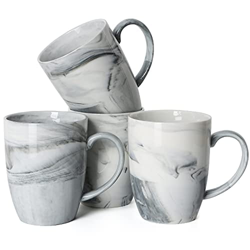 14 OZ Marble coffee Mugs, Smilatte M067 Novelty Marble ceramic cup for Home and Office, Microwave Dishwasher Safe, Set of 4, gray