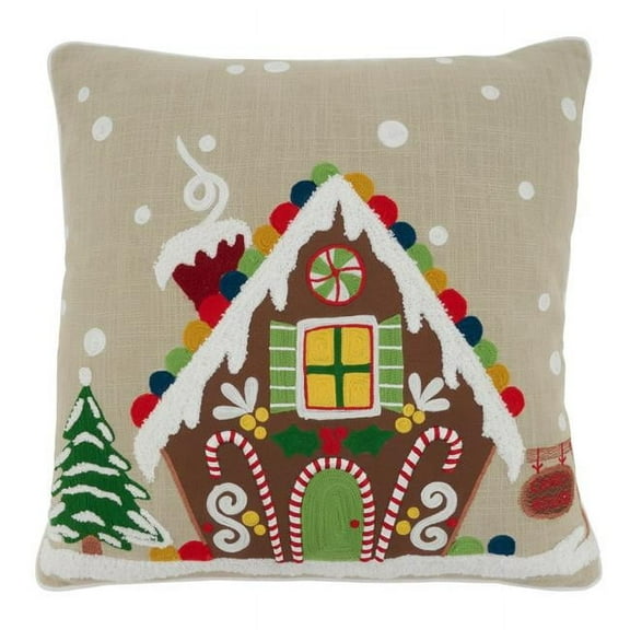 SARO  Gingerbread House Throw Pillow - Natural - 18 in.