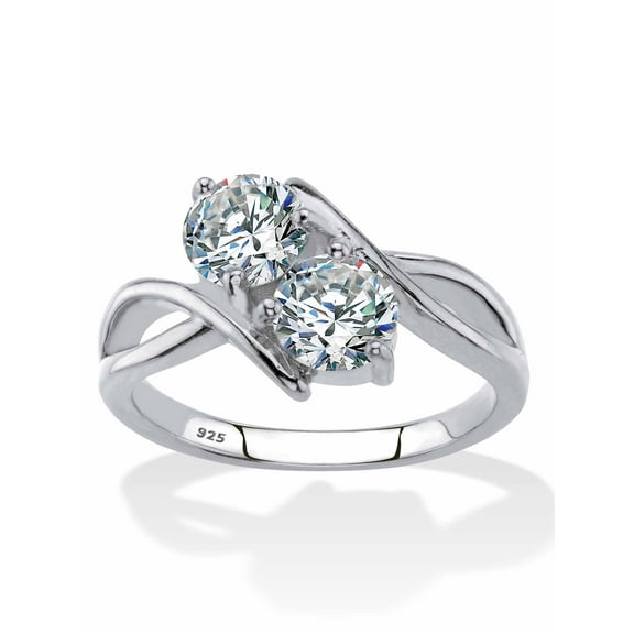 PalmBeach Jewelry Round Cubic Zirconia 2-Stone Bypass Ring 1.96 TCW in Gold-Plated or Sterling Silver