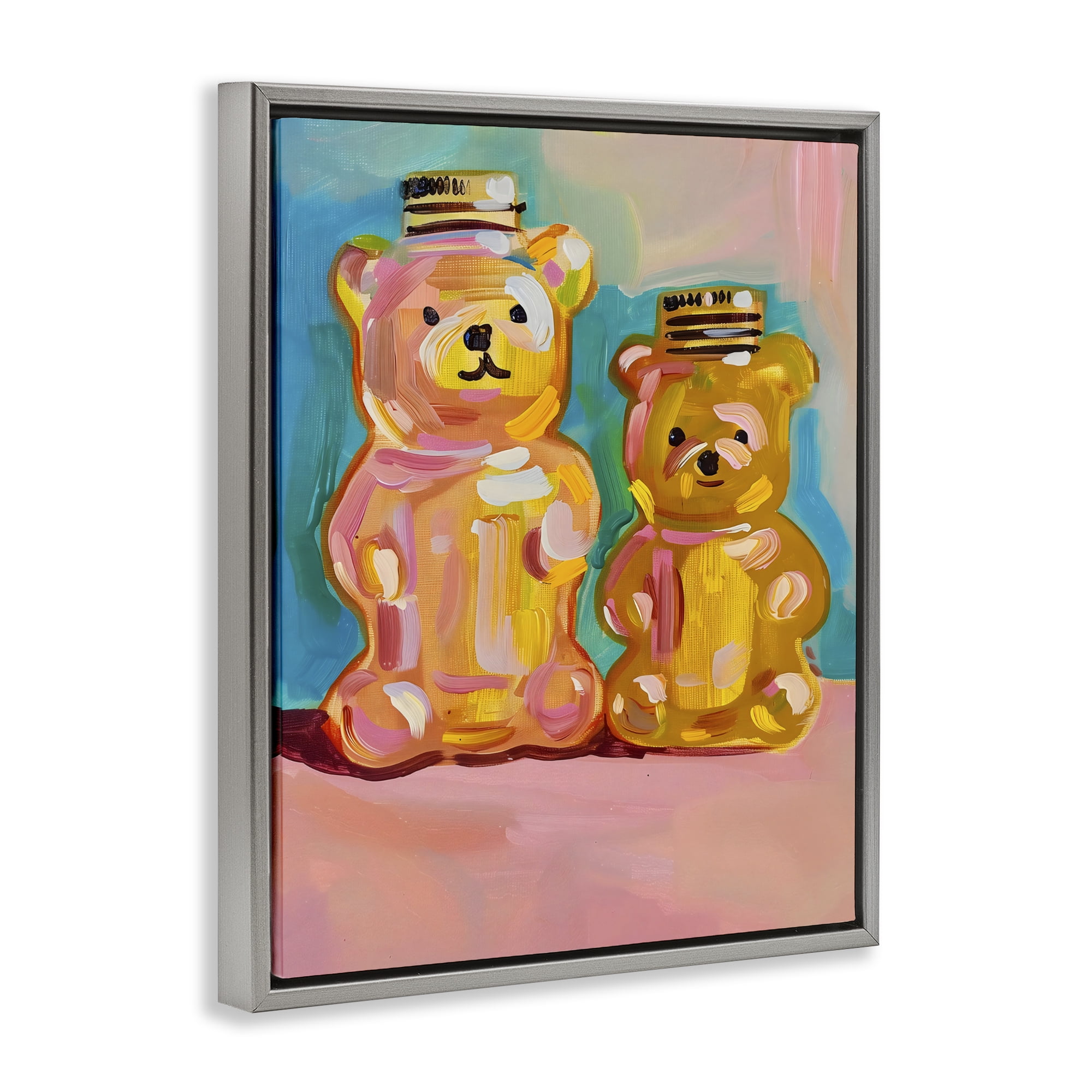 Stupell Industries Joyful Honey Bears Duo Gray Framed Floater Canvas Wall Art, design by The Prints Vibe