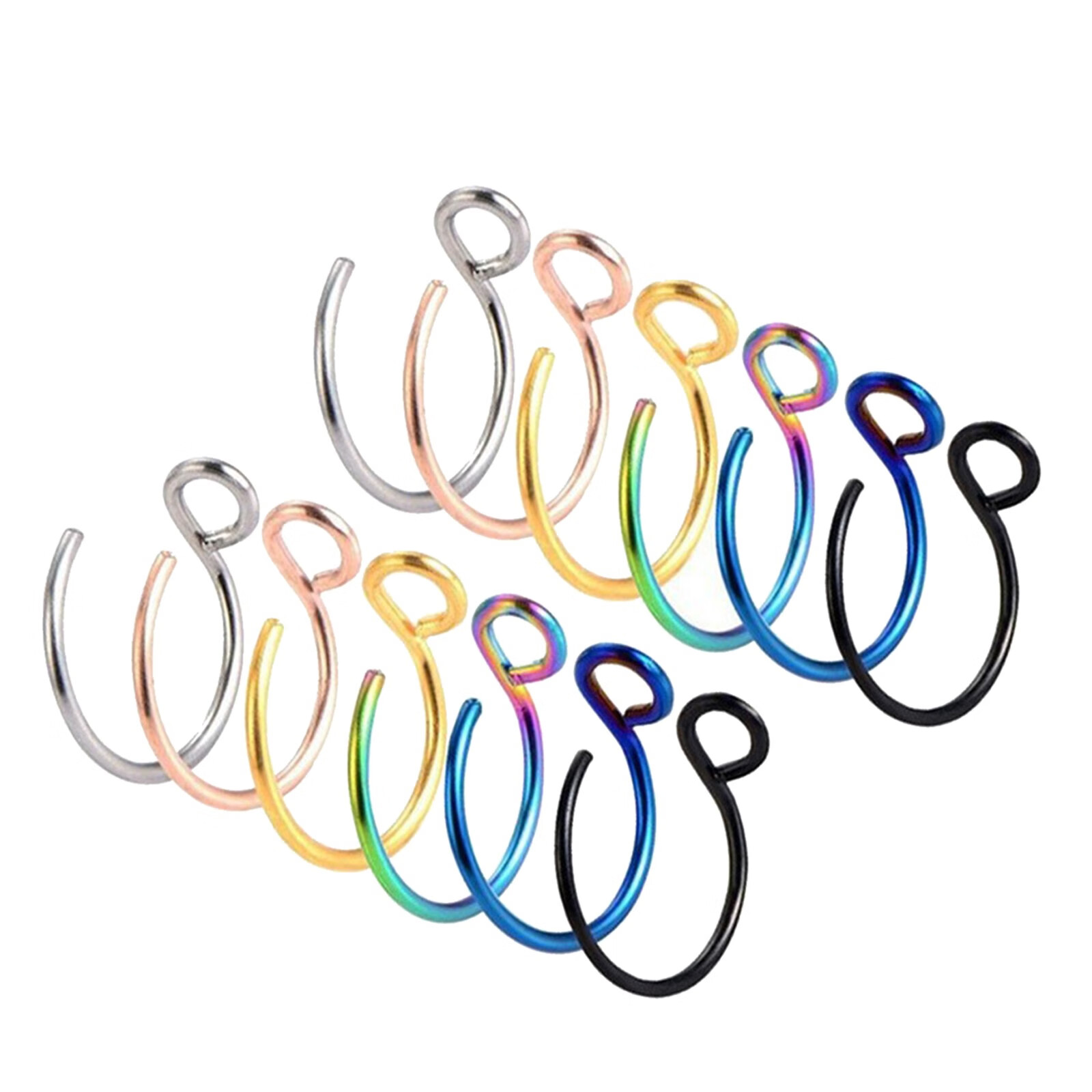 Nose Jewelry 12Pcs U Shaped Lip Ring Stainless Steel Pierced C Shaped