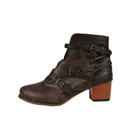 

Christmas Deals!2022 Juebong Women s Leather Stitching Belt Buckle Solid Color Side Zipper Wedge Heel Ankle Boots
