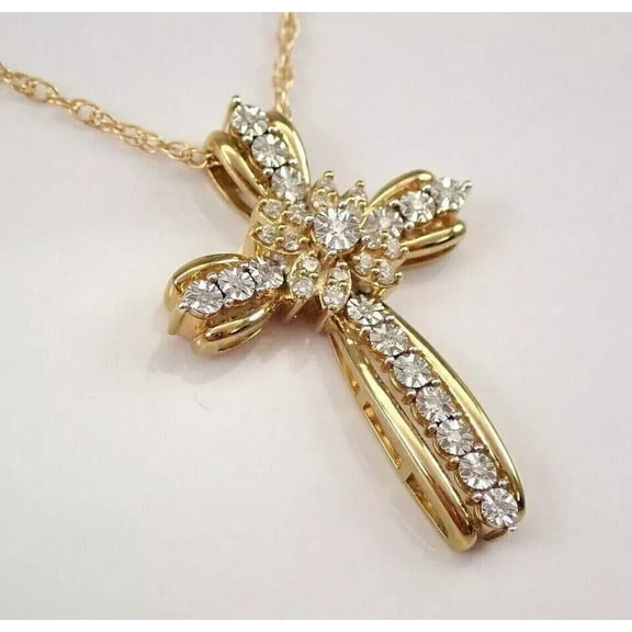 2Ct Round Cut VVS1 Moissanite Women's Cross Pendant 14K Yellow Gold Plated
