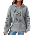 thumbnail image 2 of Sweatshirts for Women Waffle Hoodies Cute Cats Print Hood Sweatshirt Fall Winter Long Sleeved Round Neck Pullover Tops Outwears with Pocket, 2 of 3