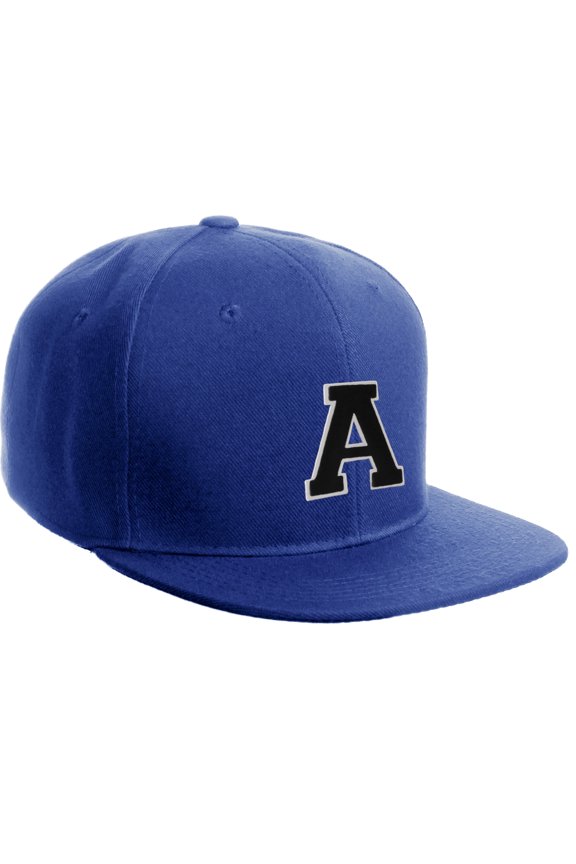 Classic Snapback Hat Custom A to Z Initial Letters, Royal Cap White Black Letter Initial A