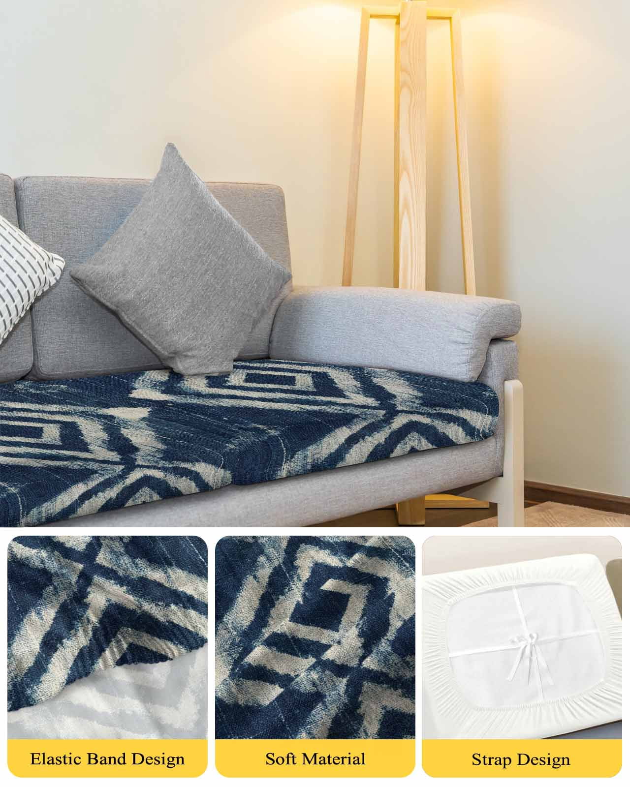 Navy Blue Couch Cushion Covers Stretch, Washable Sofa Seat Covers Individual Seat Cushion Sofa Slipcovers Vintage Tribal Abstract Geometric Tie Dye Art Couch Cover Furniture Protector S-1PCS