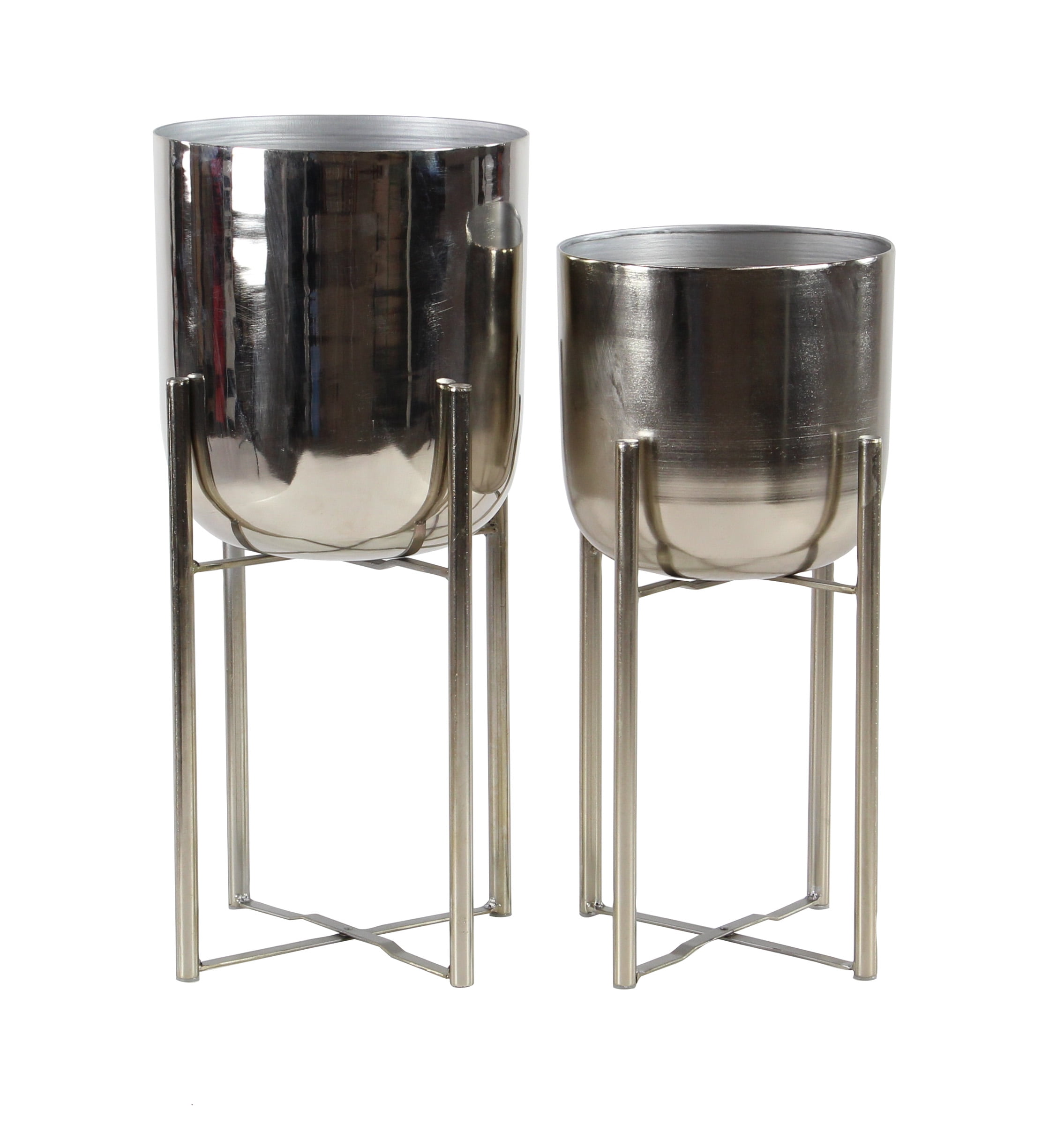 Decmode Contemporary 19 And 22 Inch Silver Iron Planters With Stands Set of 2 by DecMode