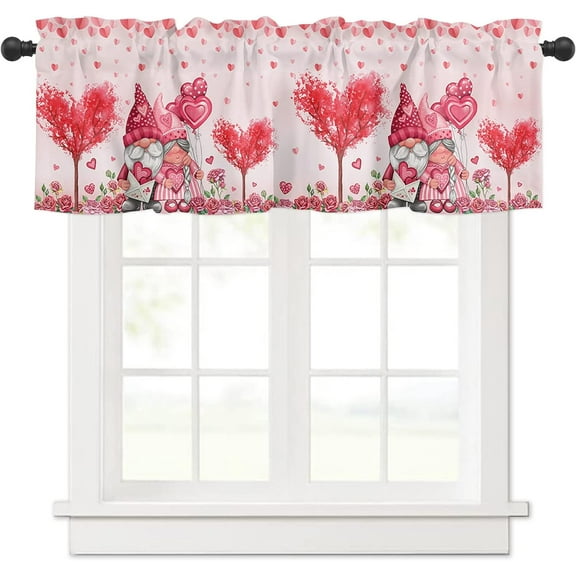 Rdsfhsp Valentines Day Kitchen Curtain Valance 54x18 Inch Valentines Day Sweet Heart Tree Gnomes Rod Pocket Half Short Laundry Cutain Topper Window Valance,1 Panel