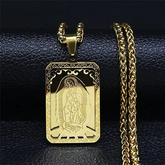 Catholic Virgin Mary Medal Our Lady of Guadalupe Pendant Necklace for Women Men 14K Yellow Gold Male Chain Jewelry