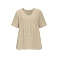 thumbnail image 5 of Hxshgdsn Short Sleeve Linen Shirts for Women Button V Neck Lightweight Summer Casual Blouse（Beige/XL）, 5 of 6
