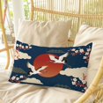 thumbnail image 4 of Japanese Style Pillow Covers, Linen Long Throw Pillow Case, Modern Cranes Cherry Flower Wave Navy Blue Holiday Pillow Protector Decorative Cushion Cover for Living Room/Bedroom 20" x 26", 4 of 8