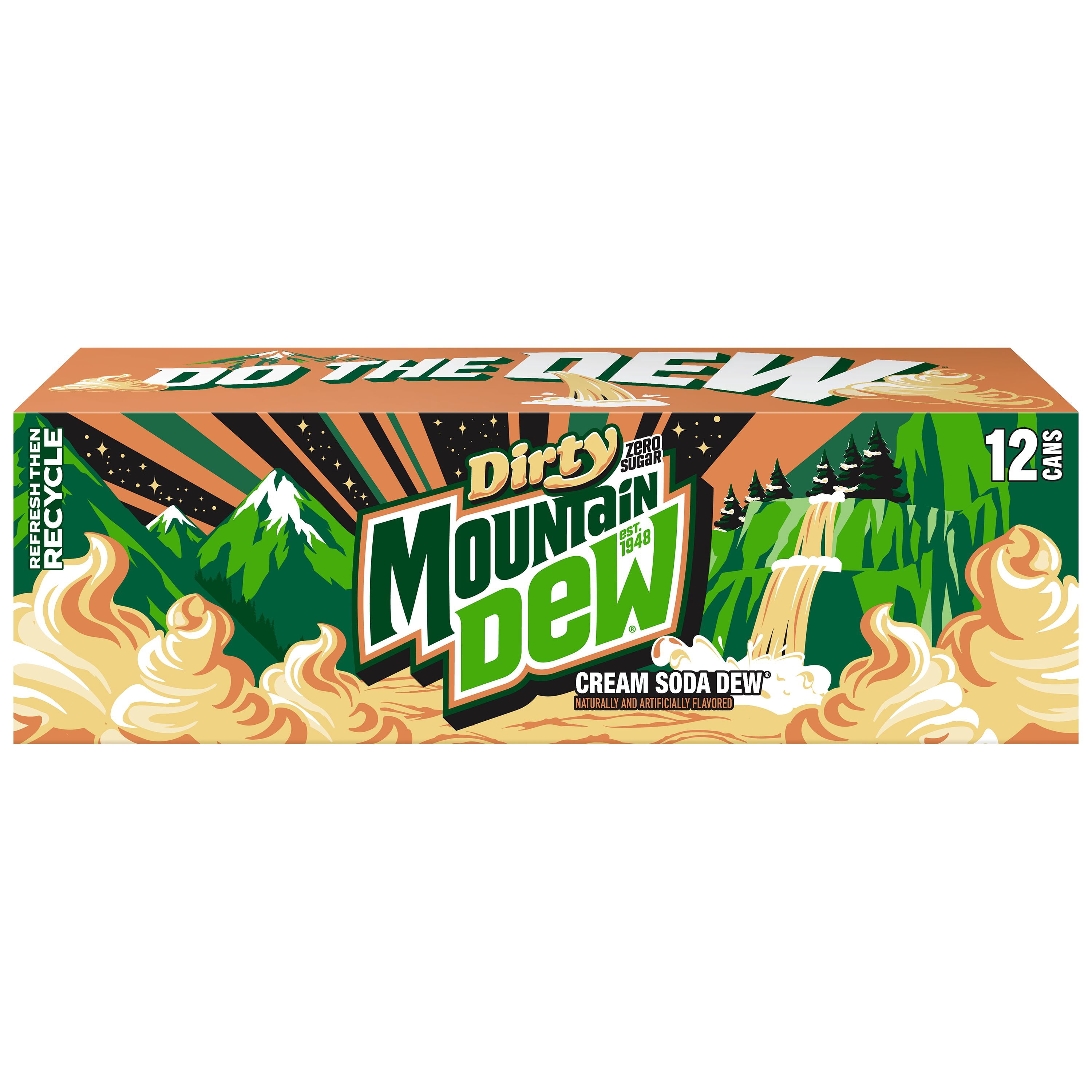 Mountain Dew Dirty Dew Cream Soda, Zero Sugar, 12 fl oz cans, 12 pack