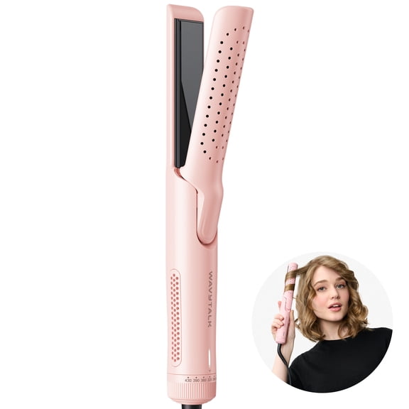 Wavytalk 1.25 inch Airflow Styler Curling Iron, Cool Curl, 360° Cool Air Lock in Style for Lasting Curls, 2 in 1 Hair Straightener and Curler, Pink