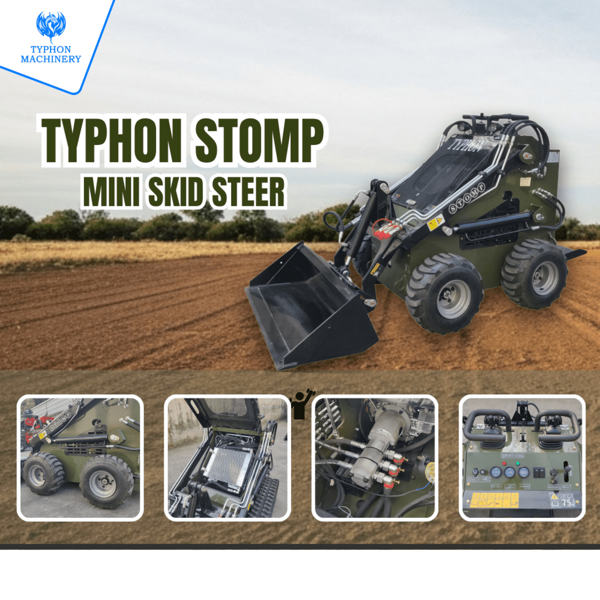 Skid-Steer Loader Wheeled 22.1 HP Honda EPA Gasoline Engine for Gardens, Farming