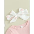 thumbnail image 6 of Bslissey Infant Baby Girls Jumpsuit Outfits Solid Color Long Sleeve Romper + Heart Print Long Pants + Bow Headband 3Pcs Clothes Set for Newborn 3M 6M 9M 12M 18M, 6 of 9