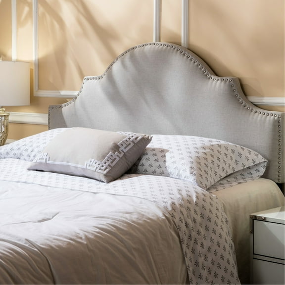Queen & Full Sized Headboard - Stylish Arched Silhouette, Nailhead Trim, Adjustable Feet, Inviting , Grey Classy Shape, Stud Accents, Height, Soft Upholstery