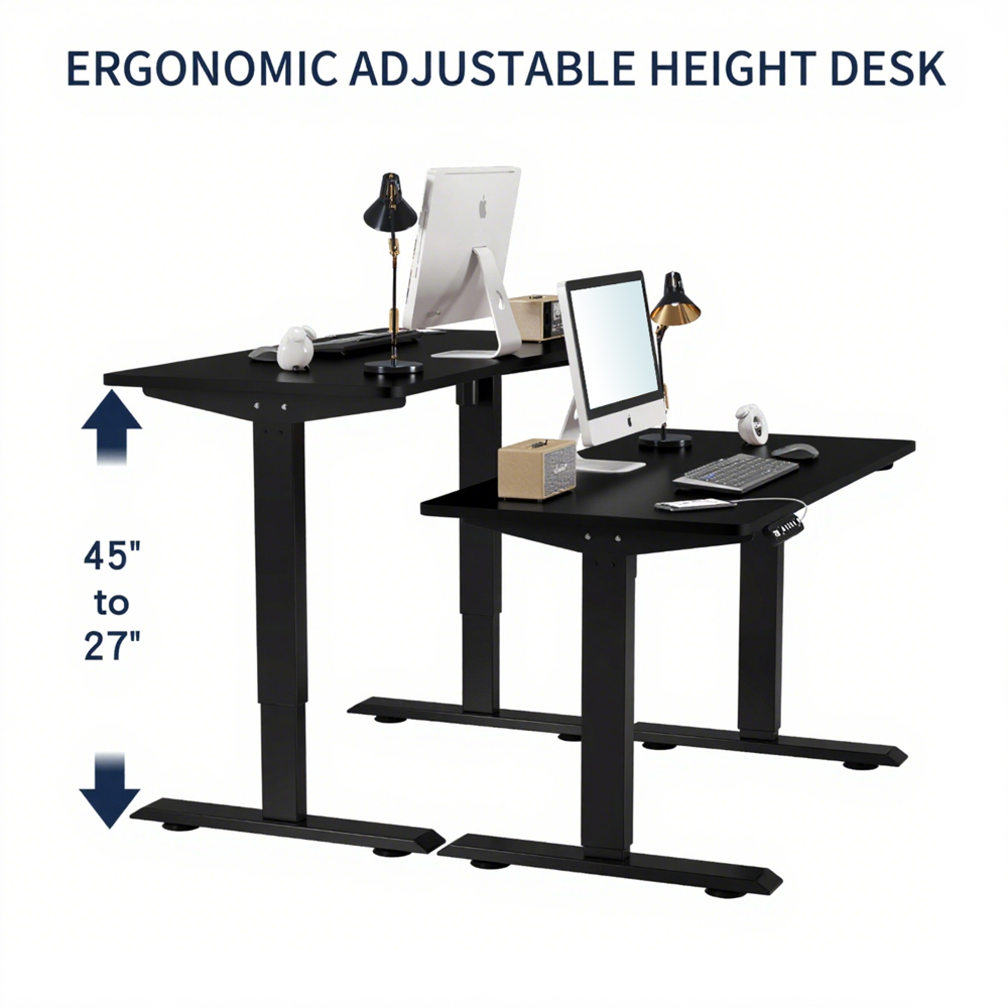 55"W Electric Standing Desk,Home Office Electric Height Adjustable Standing Desk Lifting Range 27~45" Computer Desk for Home Office,Black