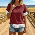 thumbnail image 2 of Admvng Women's T-Shirt Crew Neck Fringe Trim Short Sleeve Solid Casual Summer Tops, 2 of 7