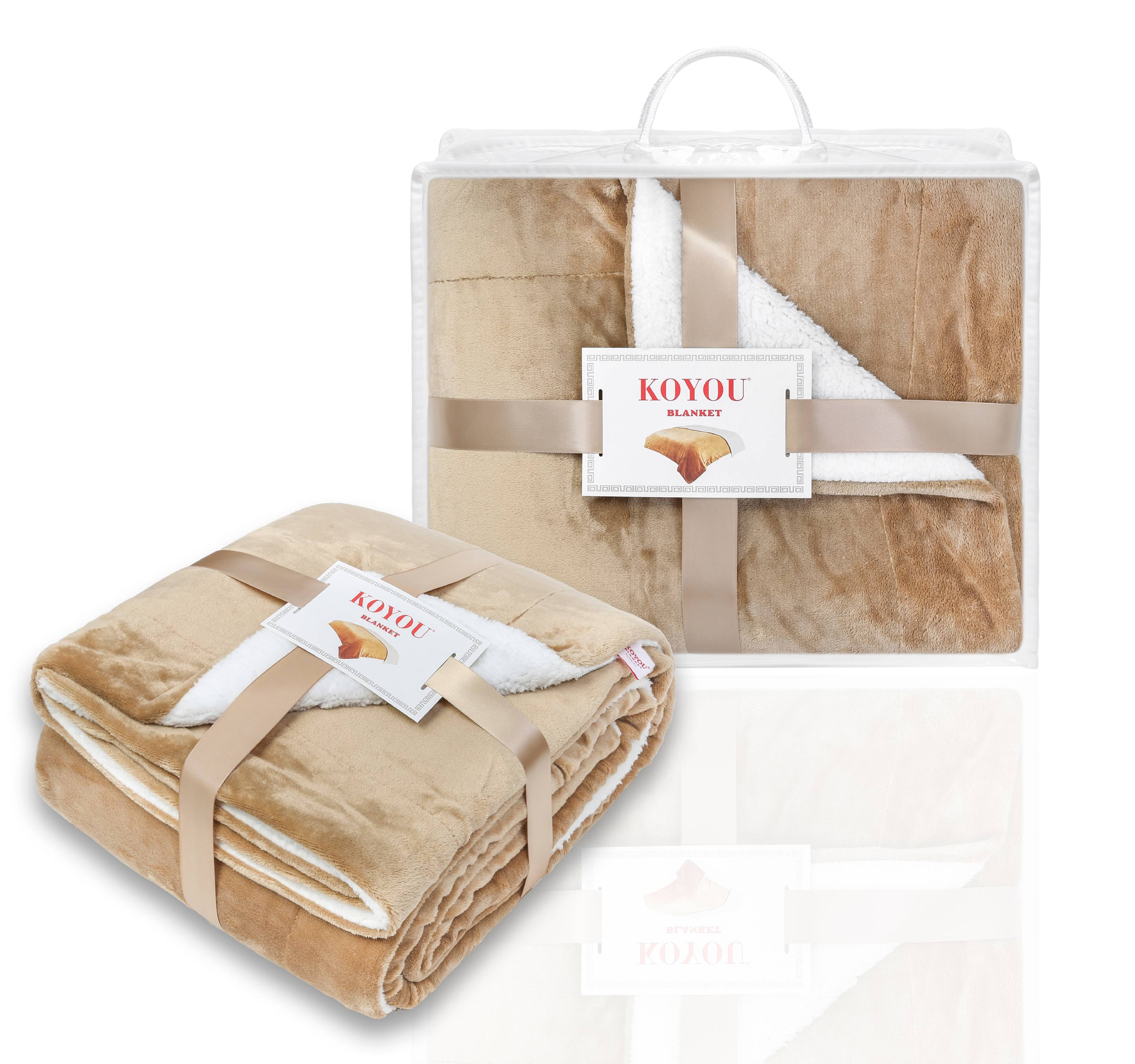 KOYOU Super Soft Plush Sherpa Borrego Blanket Queen Throw