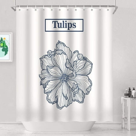 Sketch Tulip Shower Curtain Liner, Black And White Tulip Shower Curtain