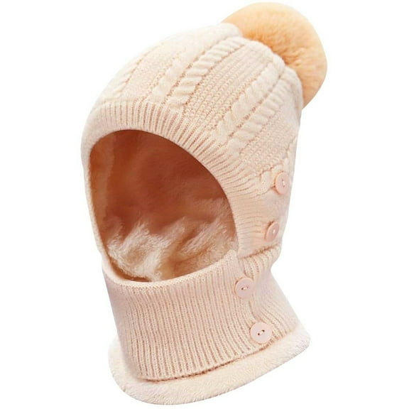 Generic Women'S Knitted Ear Flap Balaclava Hat Winter Women's Warm Hat Knitted Scarf Hat With Velvet Yarn Cap Matching Striped Knit Winter Hat Female Plush Neck Gaiter Hat