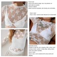thumbnail image 3 of Blusa de encaje floral lavable a máquina de moda con cuello redondo de punto ajustada y manga larga de encaje para mujer, 3 of 8