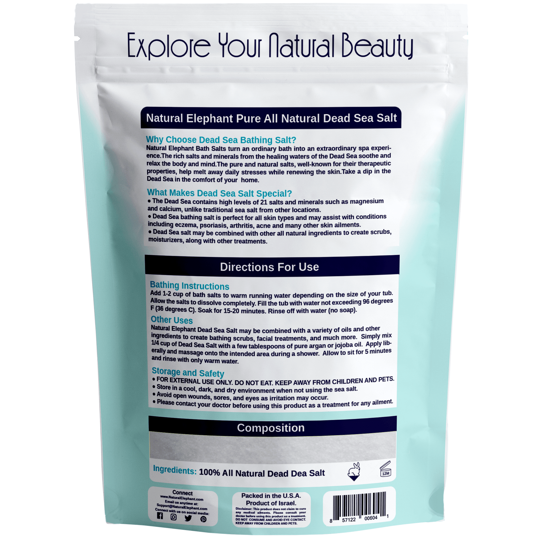 Dead Sea Salt 100% Natural and Pure 5 lb (2.25 kg) by Natural Elephant (Pack of 2)