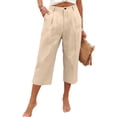 thumbnail image 2 of Capri Pants for Women Relaxed Fit Dressy Capris Pant Pleated Business Casual Work Trousers with Pockets Khaki 2XL, 2 of 5