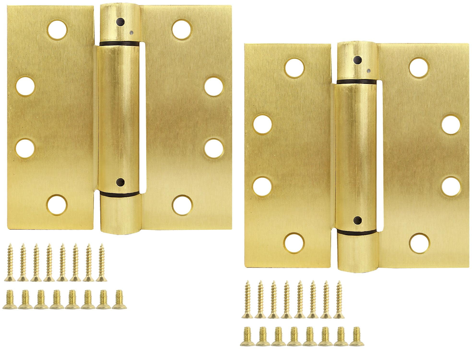 Design House 2-Pack Square 4.5" x 4.5" Self Closing Interior/Exterior Door Hinges, Satin Brass