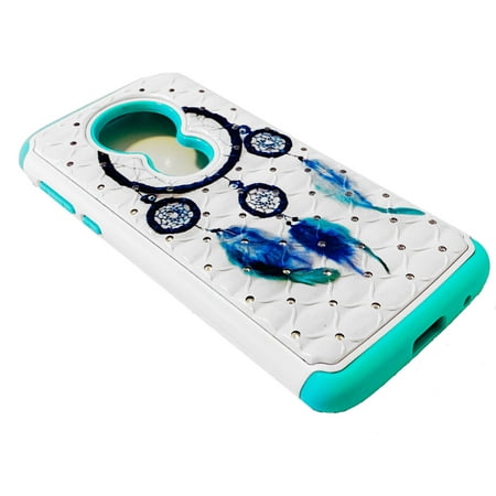 For Motorola Moto E5 XT1920DL 5.7" / G6 Play / G6 Forge Sparkle Dual Hybrid Phone Cover Case - Sparkle Blue Dream Catcher