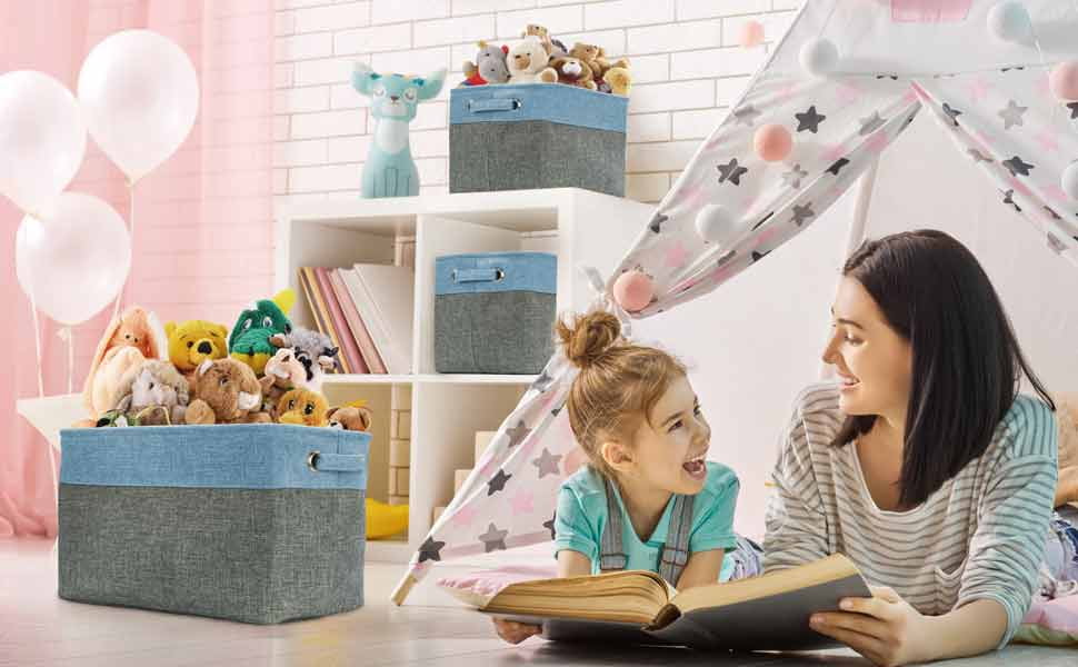 Sorbus Twill Storage Large Rectangular Fabric Collapsible Basket Organizer with Carry Handles, Multiple Colors, Set of 3