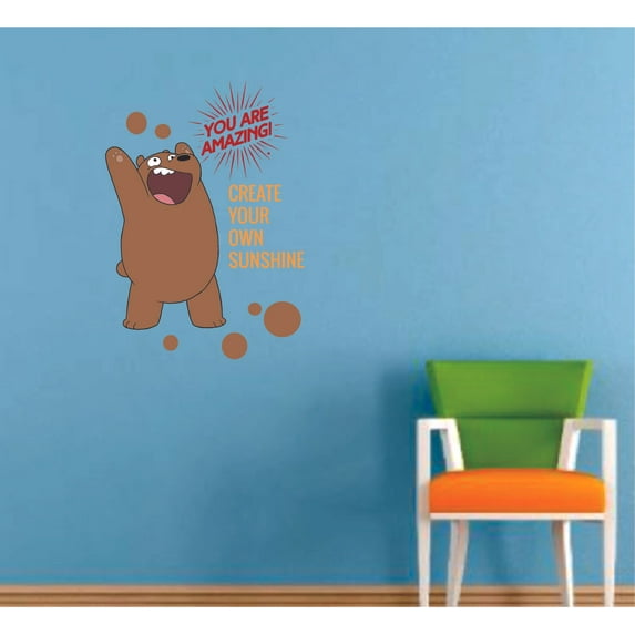 We Bare Bears Sunshine Quote Cartoon Decors Wall Sticker Art Design Decal for Girls Boys Kids Room Bedroom Nursery Kindergarten House Fun Home Decor Stickers Wall Art Vinyl Decoration (30x27 inch)