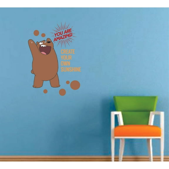 We Bare Bears Sunshine Quote Cartoon Decors Wall Sticker Art Design Decal for Girls Boys Kids Room Bedroom Nursery Kindergarten House Fun Home Decor Stickers Wall Art Vinyl Decoration (10x8 inch)